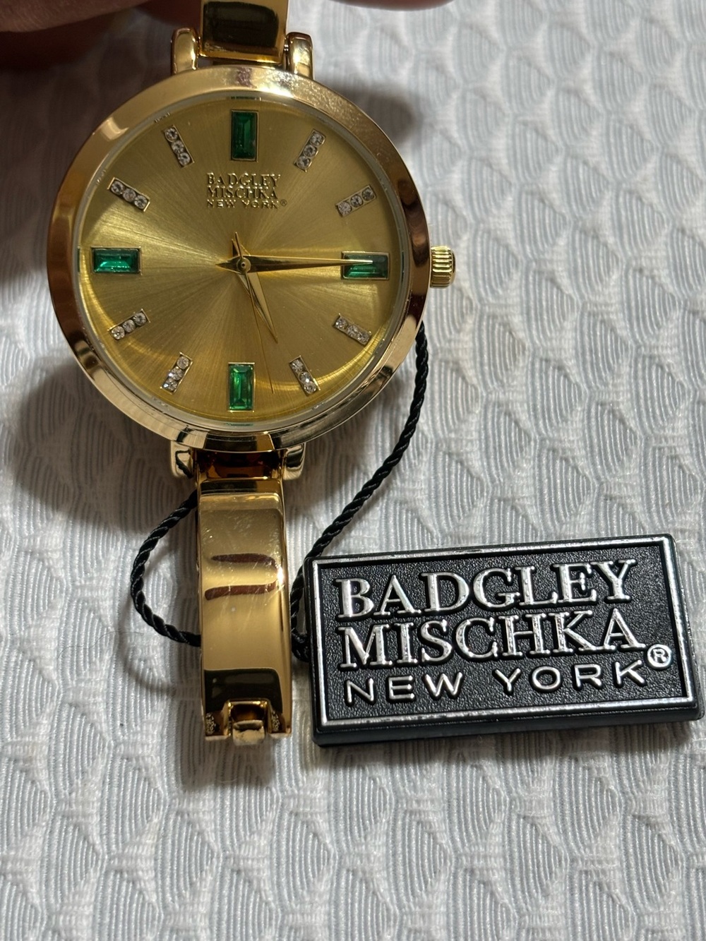 Badgley Mischka Gold Watch with Green Accents